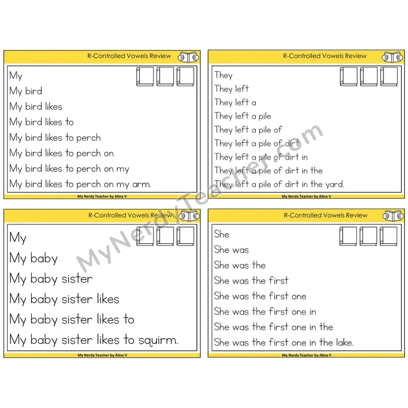 R-Controlled Vowels Review Sentence Pyramids Task Cards — Decodable Sentences