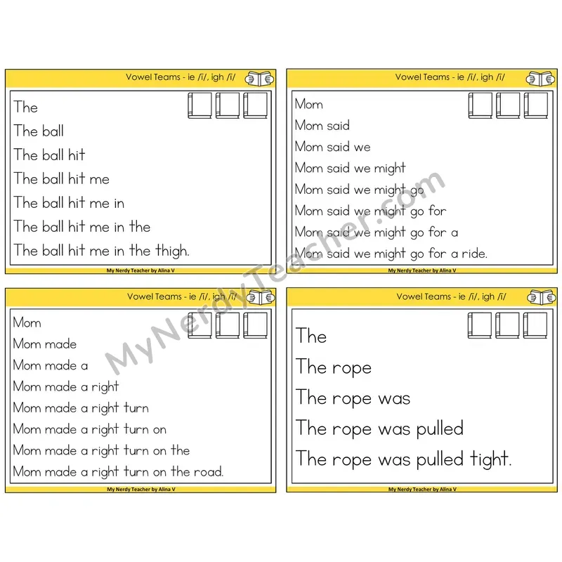 Long I Vowel Teams (ie, igh) Sentence Pyramids Task Cards — Decodable Sentences