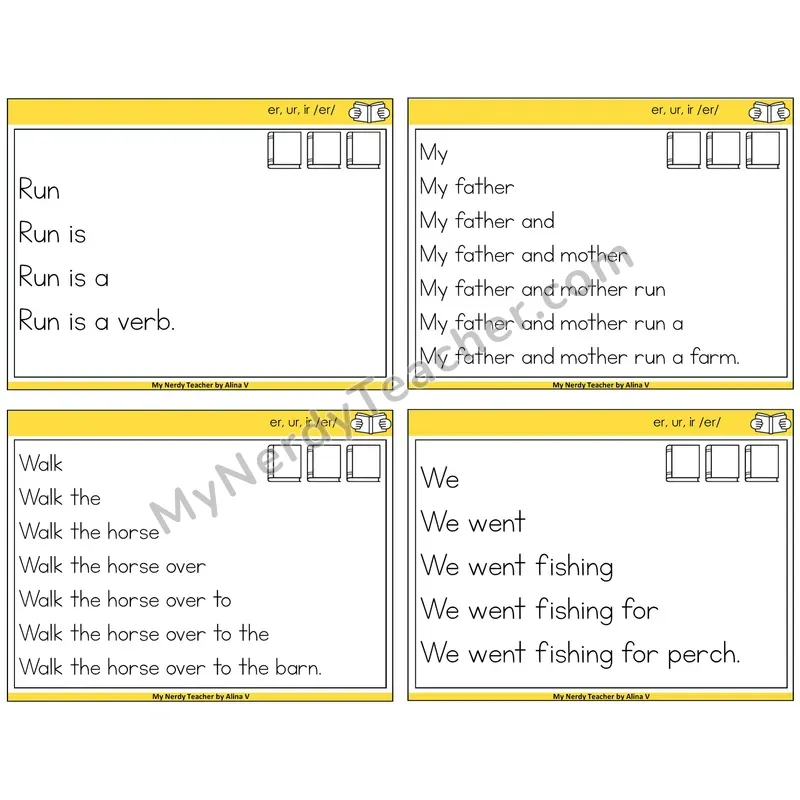 R-Controlled ER, UR, IR Sentence Pyramids Task Cards — Decodable Sentences
