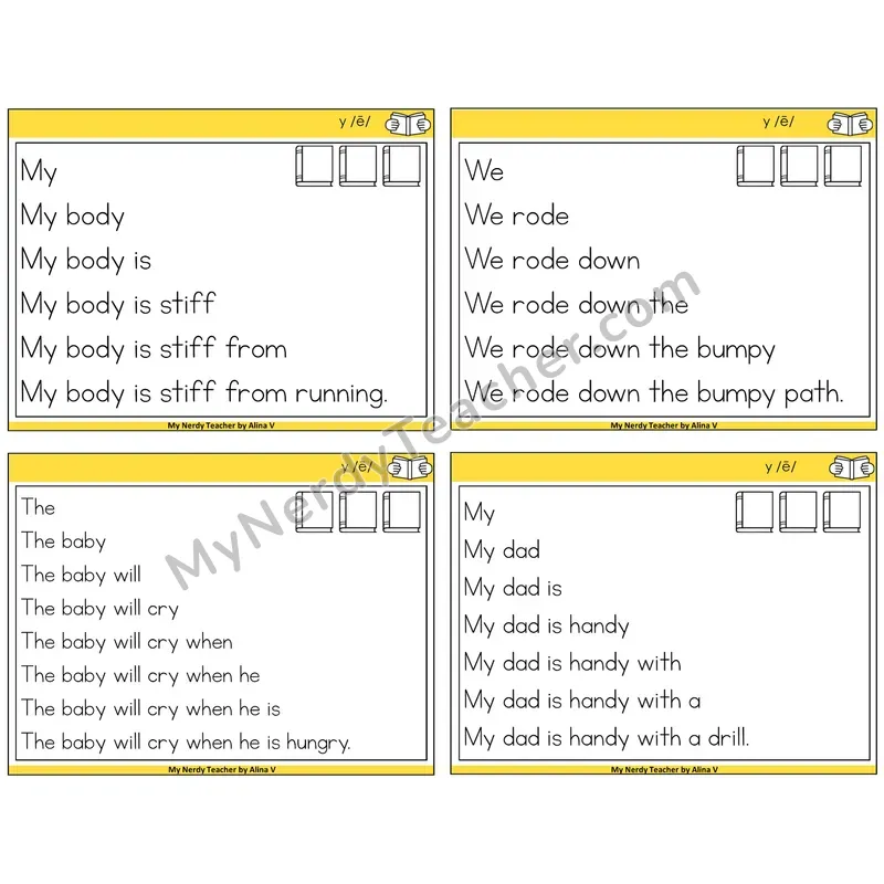 Y as Long E Sentence Pyramids Task Cards — Decodable Sentences