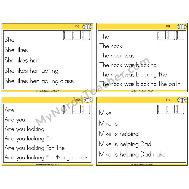 Suffix -ing Sentence Pyramids Task Cards — Decodable Sentences