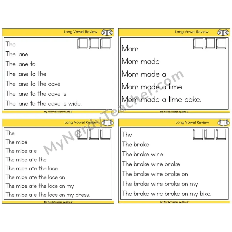 Long Vowels Review Sentence Pyramids Task Cards — Decodable Sentences
