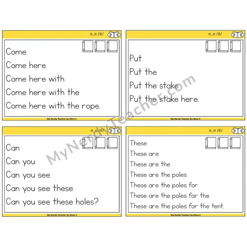 Long E VCe (e_e) Sentence Pyramids Task Cards — Decodable Sentences