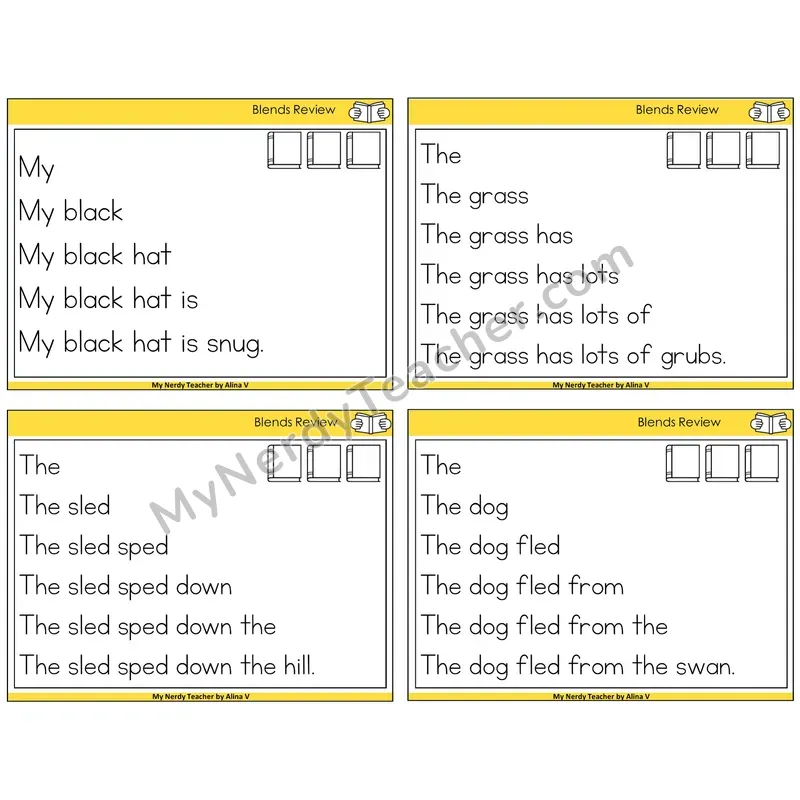 Blends Review Sentence Pyramids Task Cards — Decodable Sentences