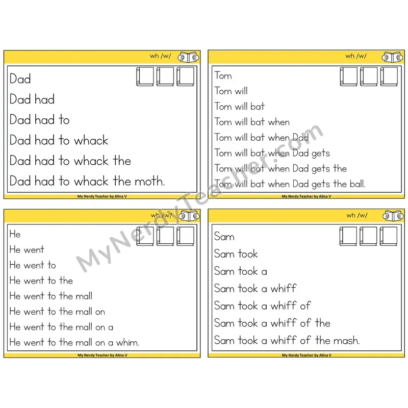 WH Digraph Sentence Pyramids Task Cards — Decodable Sentences