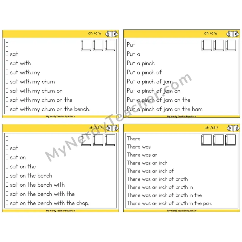 CH Digraph Sentence Pyramids Task Cards — Decodable Sentences