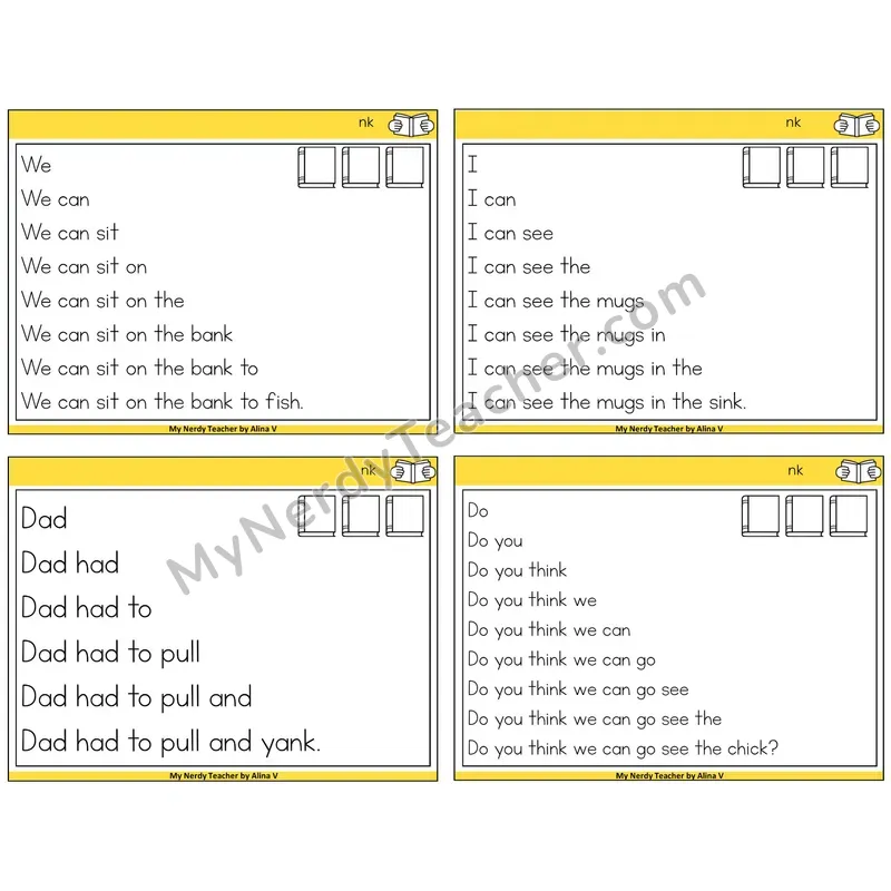 NK Digraph Sentence Pyramids Task Cards — Decodable Sentences