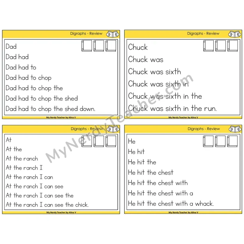 Digraphs Review Sentence Pyramids Task Cards — Decodable Sentences