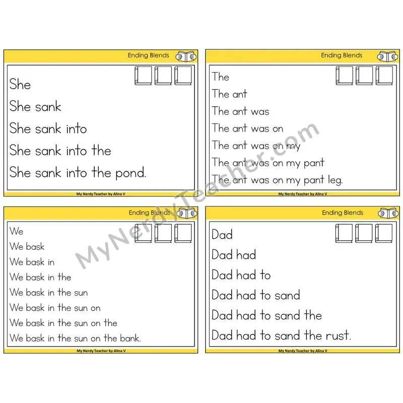 Ending Blends Sentence Pyramids Task Cards — Decodable Sentences
