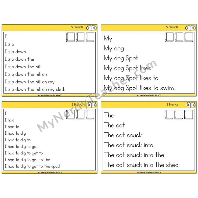 S Blends Sentence Pyramids Task Cards — Decodable Sentences