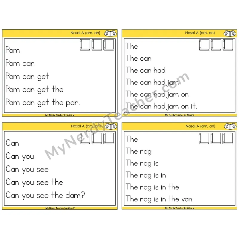 Nasalized A (am, an) Sentence Pyramids Task Cards — Decodable Sentences