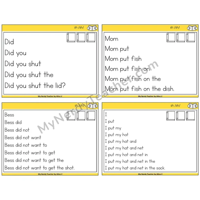 SH Digraph Sentence Pyramids Task Cards — Decodable Sentences