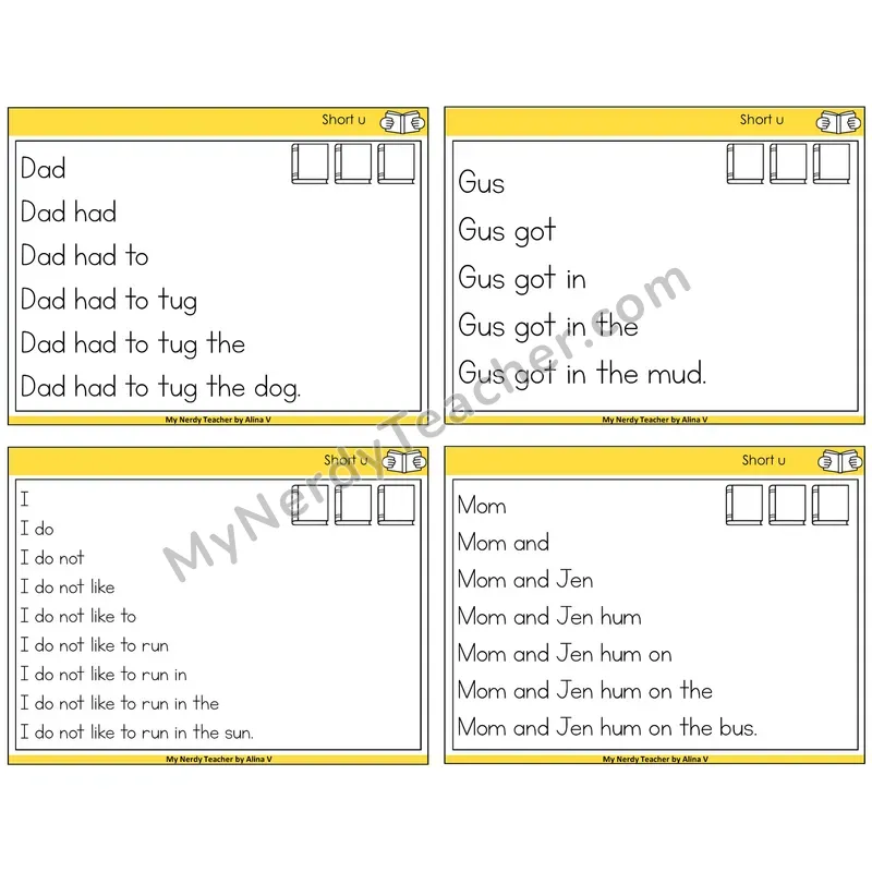 Short U Sentence Pyramids Task Cards — Decodable Sentences