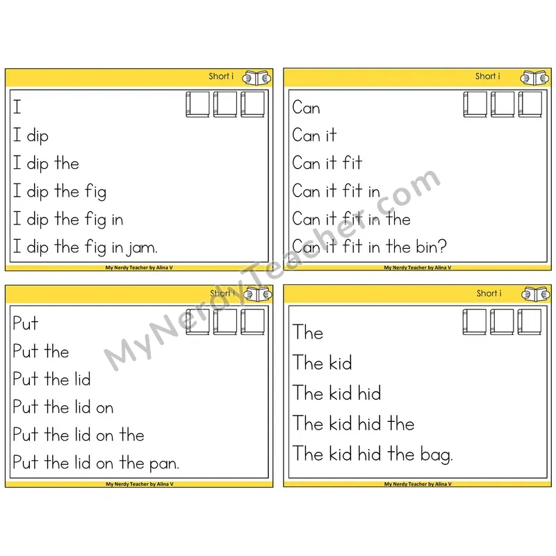 Short I Sentence Pyramids Task Cards — Decodable Sentences