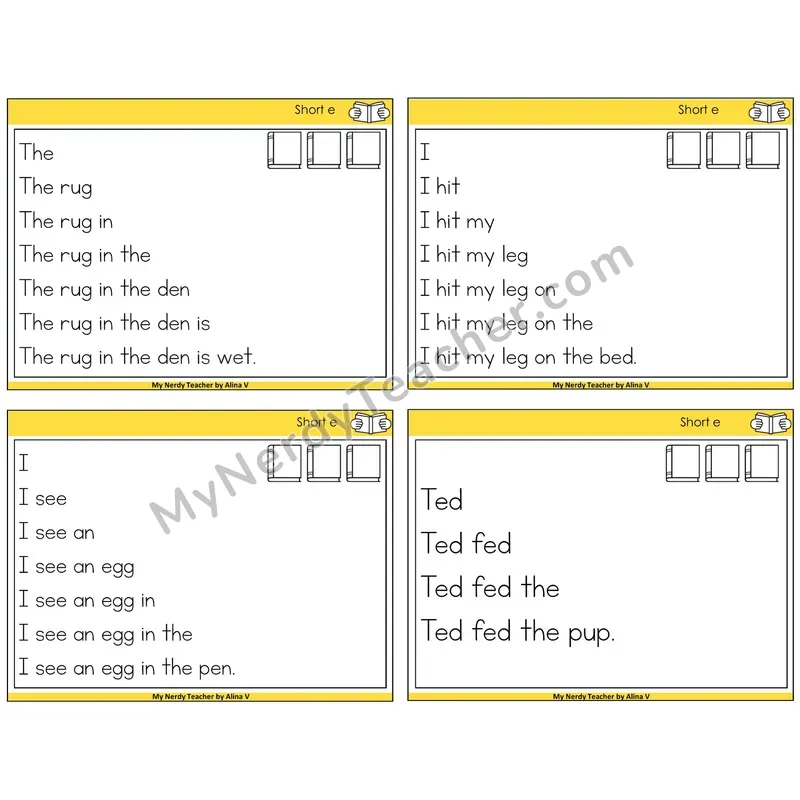 Short E Sentence Pyramids Task Cards — Decodable Sentences