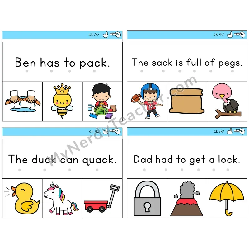 CK Digraph Read and Clip Task Cards — Decodable Sentences