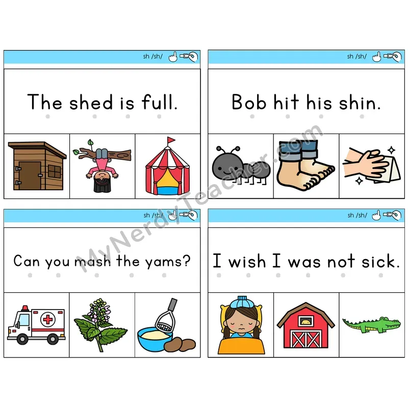 SH Digraph Read and Clip Task Cards — Decodable Sentences