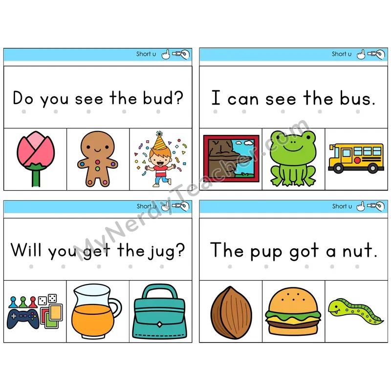 Short U Read and Clip Task Cards — Decodable Sentences
