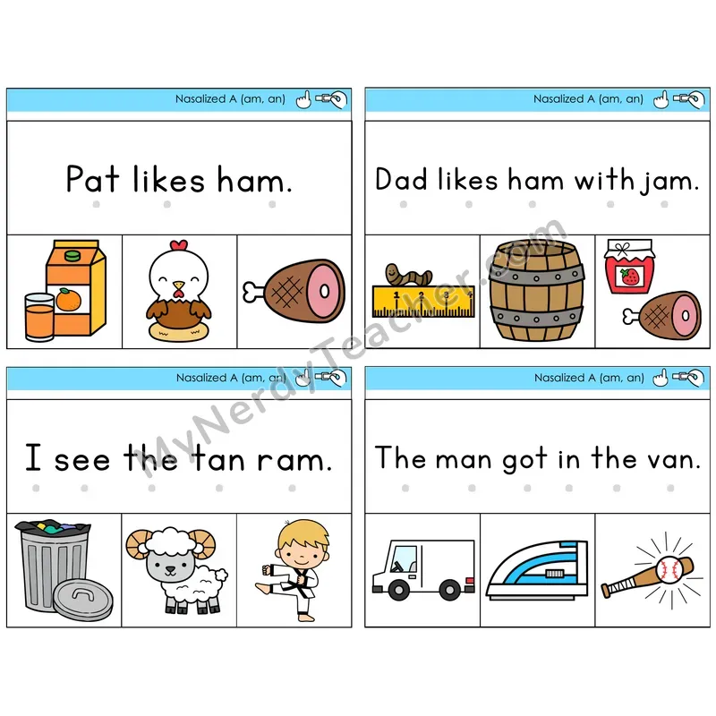 Nasalized A (am, an) Read and Clip Task Cards — Decodable Sentences