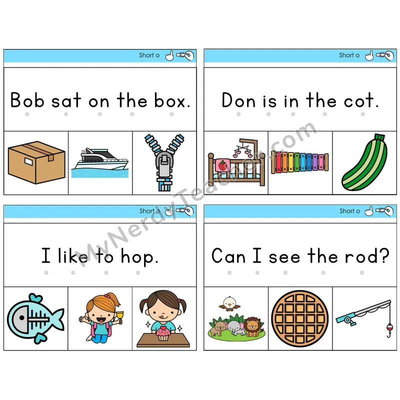 Short O Read and Clip Task Cards — Decodable Sentences