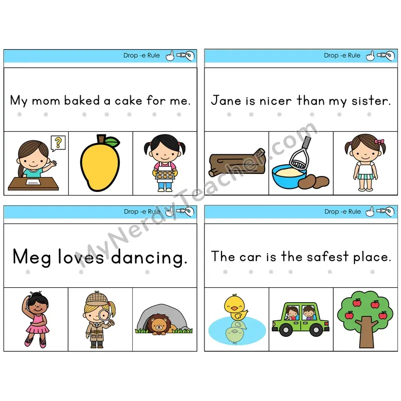 Drop -e Rule Read and Clip Task Cards — Decodable Sentences