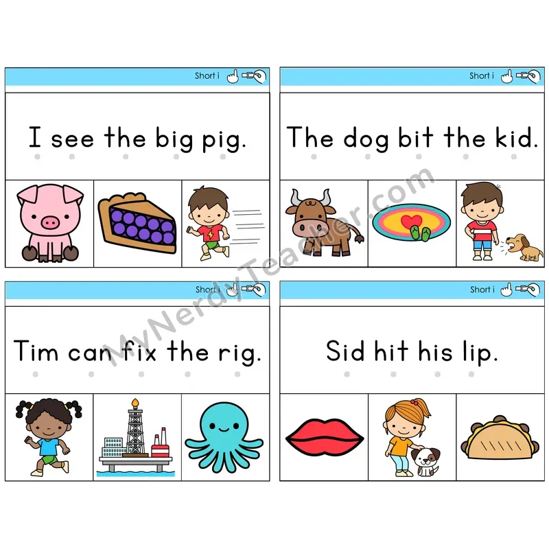 Short I Read and Clip Task Cards — Decodable Sentences