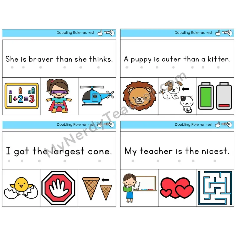 Doubling Rule -er, -est Read and Clip Task Cards — Decodable Sentences