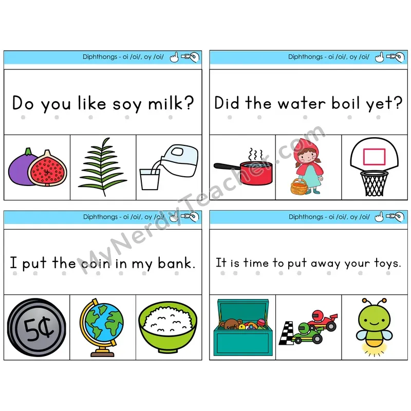 Diphthong OI and OY Read and Clip Task Cards — Decodable Sentences
