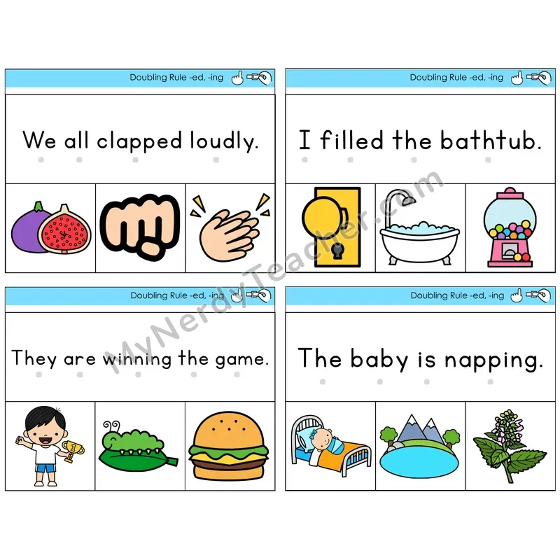 Doubling Rule -ed, -ing Read and Clip Task Cards — Decodable Sentences