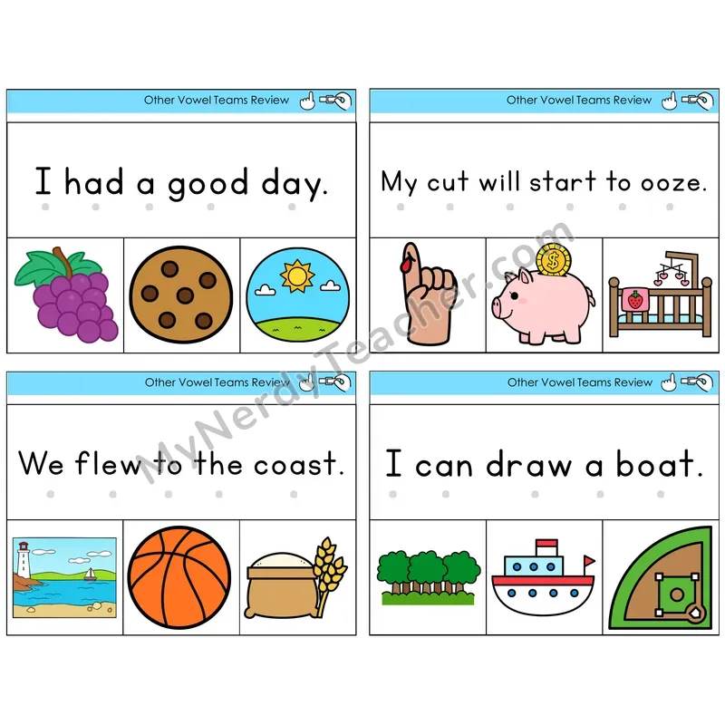 Other Vowel Teams Review Read and Clip Task Cards — Decodable Sentences