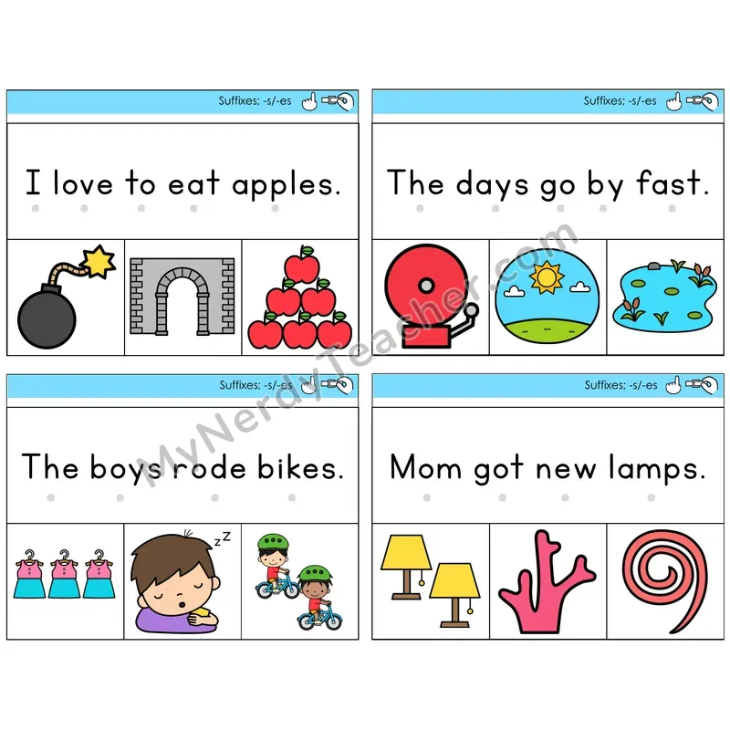 Suffixes -s and -es Read and Clip Task Cards — Decodable Sentences