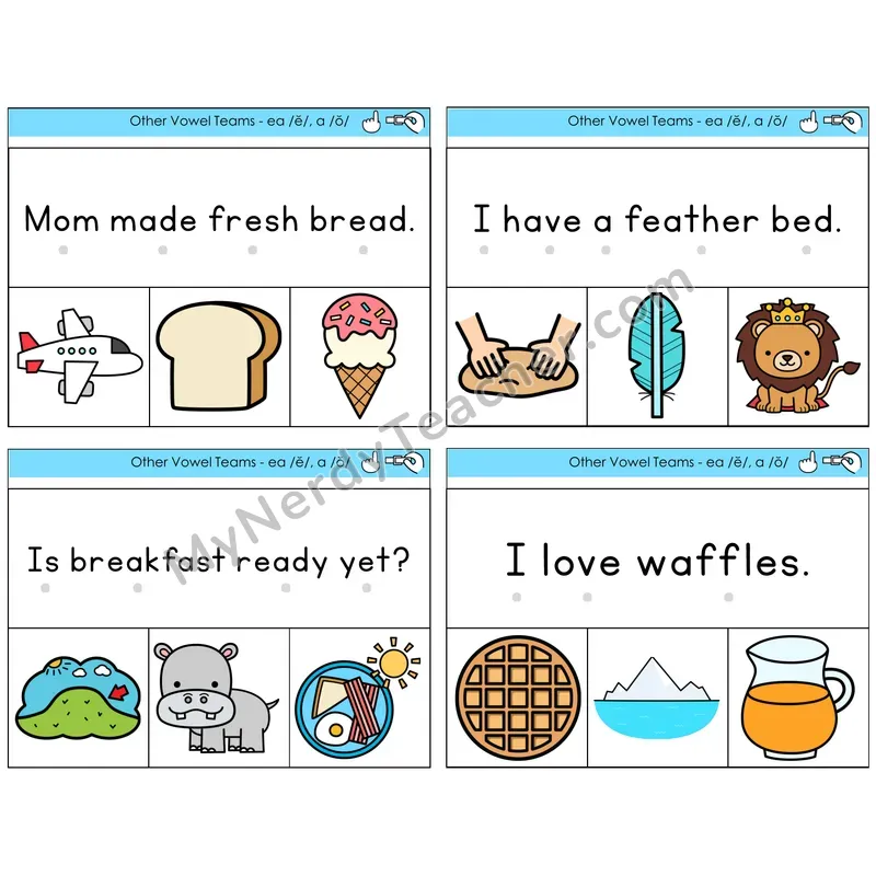 EA (short e) and A (short o) Read and Clip Task Cards — Decodable Sentences