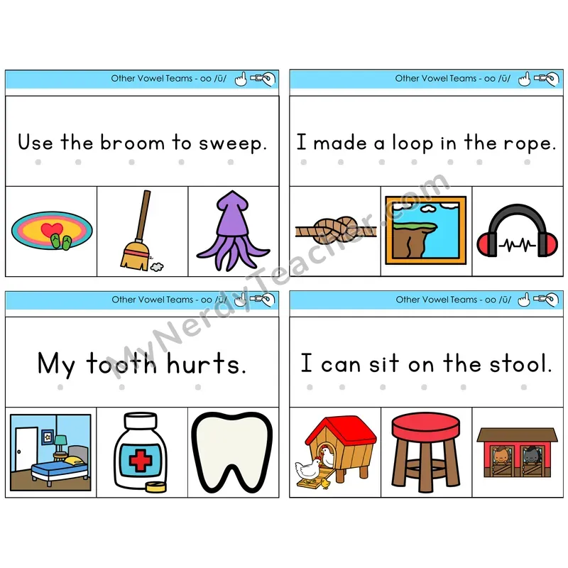 Long OO (/ū/) Read and Clip Task Cards — Decodable Sentences