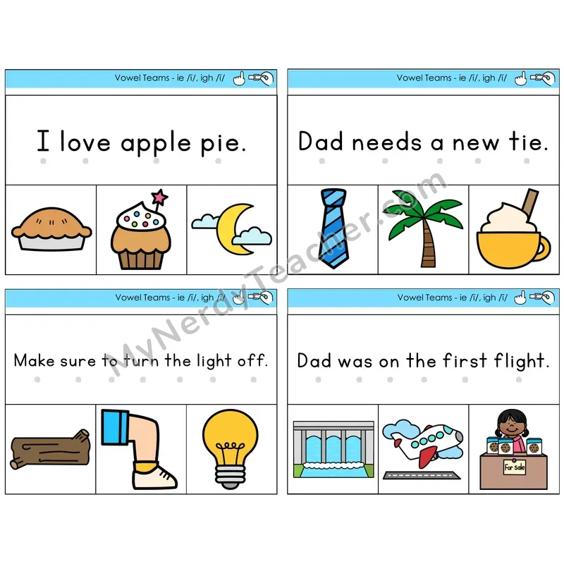 Long I Vowel Teams (ie, igh) Read and Clip Task Cards — Decodable Sentences