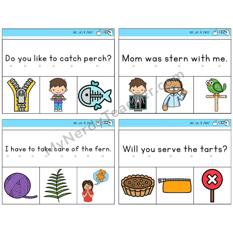 R-Controlled ER, UR, IR Read and Clip Task Cards — Decodable Sentences