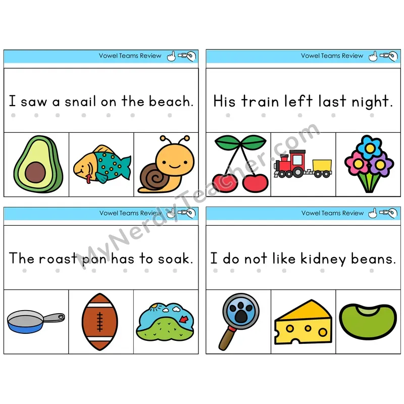 Long Vowel Teams Review Read and Clip Task Cards — Decodable Sentences