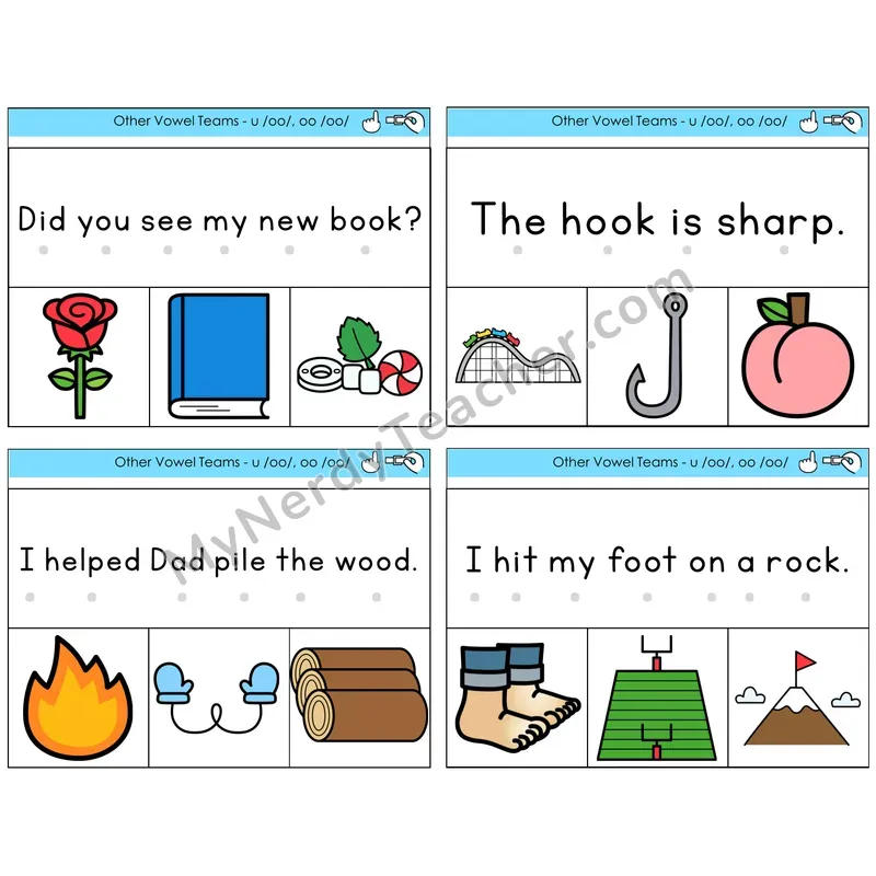 Short OO and U (/oo/) Read and Clip Task Cards — Decodable Sentences