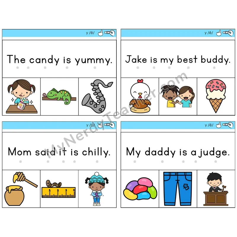 Y as Long E Read and Clip Task Cards — Decodable Sentences
