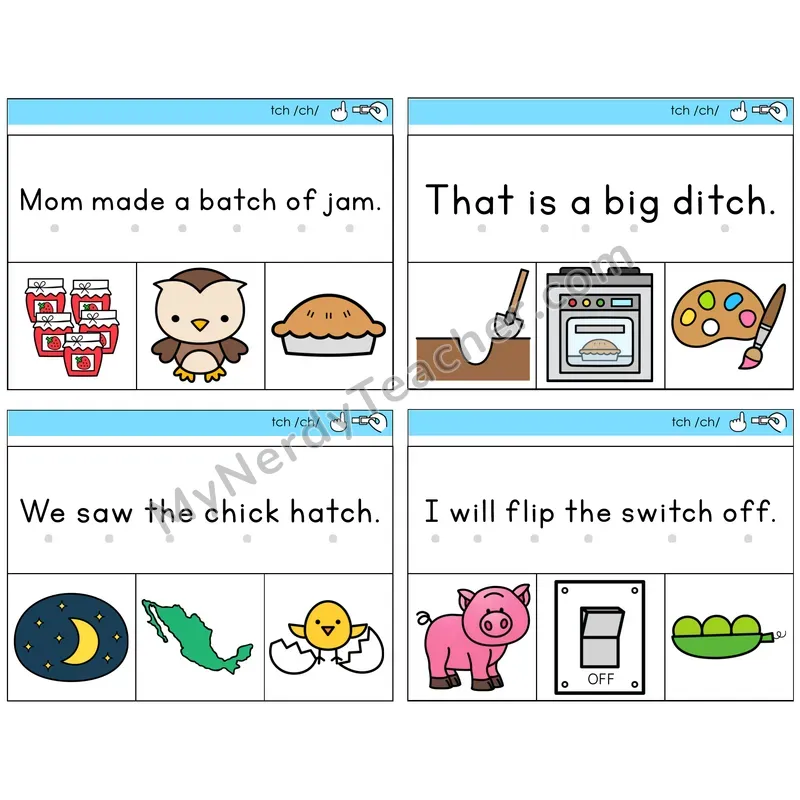 TCH Trigraph Read and Clip Task Cards — Decodable Sentences