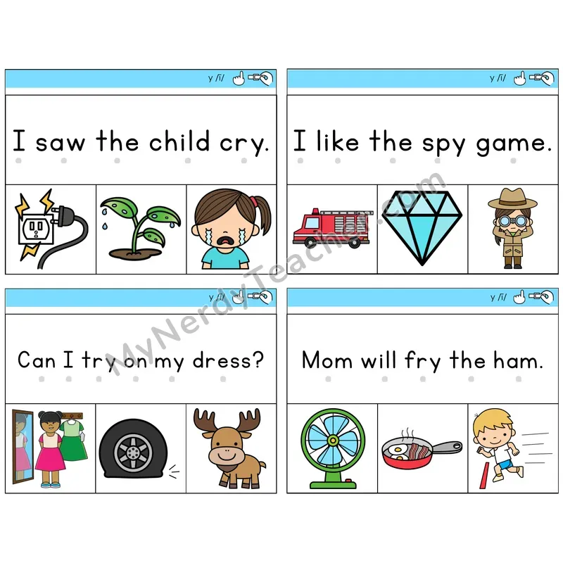 Y as Long I Read and Clip Task Cards — Decodable Sentences