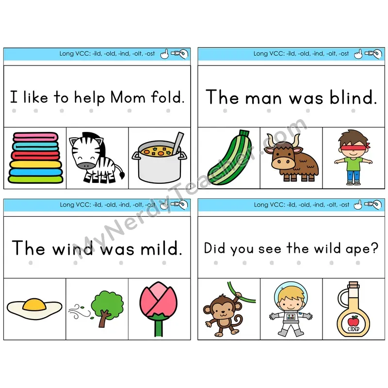 Long VCC Patterns Read and Clip Task Cards — Decodable Sentences