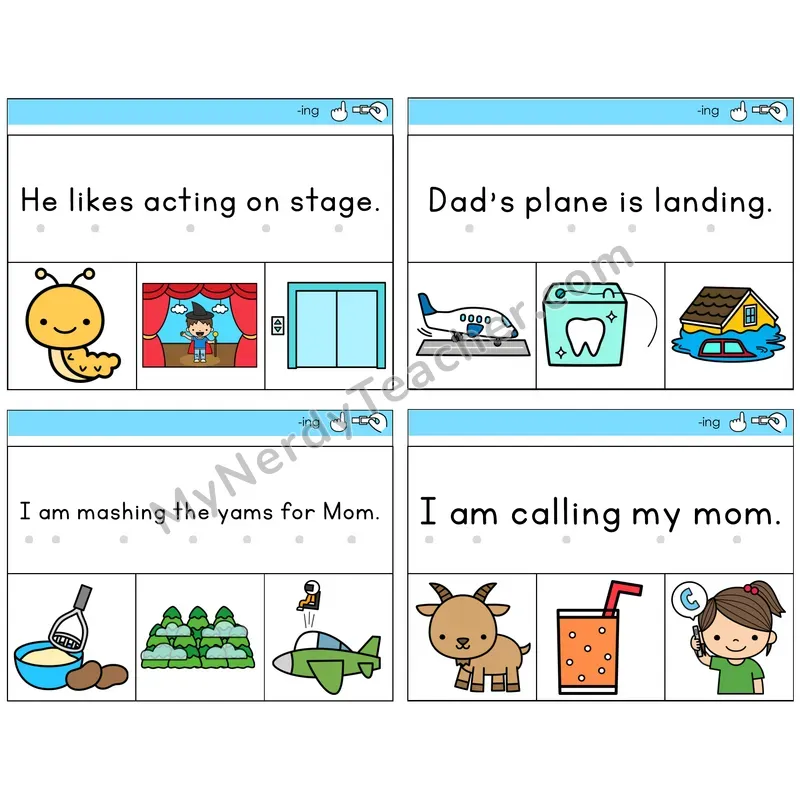 Suffix -ing Read and Clip Task Cards — Decodable Sentences