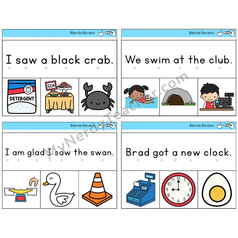 Blends Review Read and Clip Task Cards — Decodable Sentences