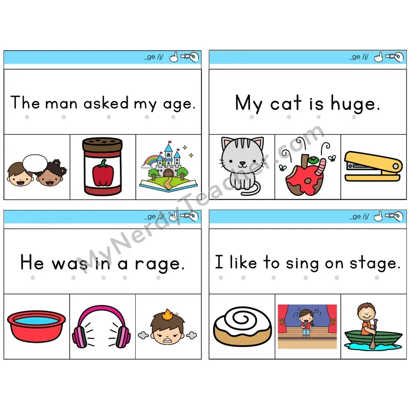 Soft G (_ge) Read and Clip Task Cards — Decodable Sentences