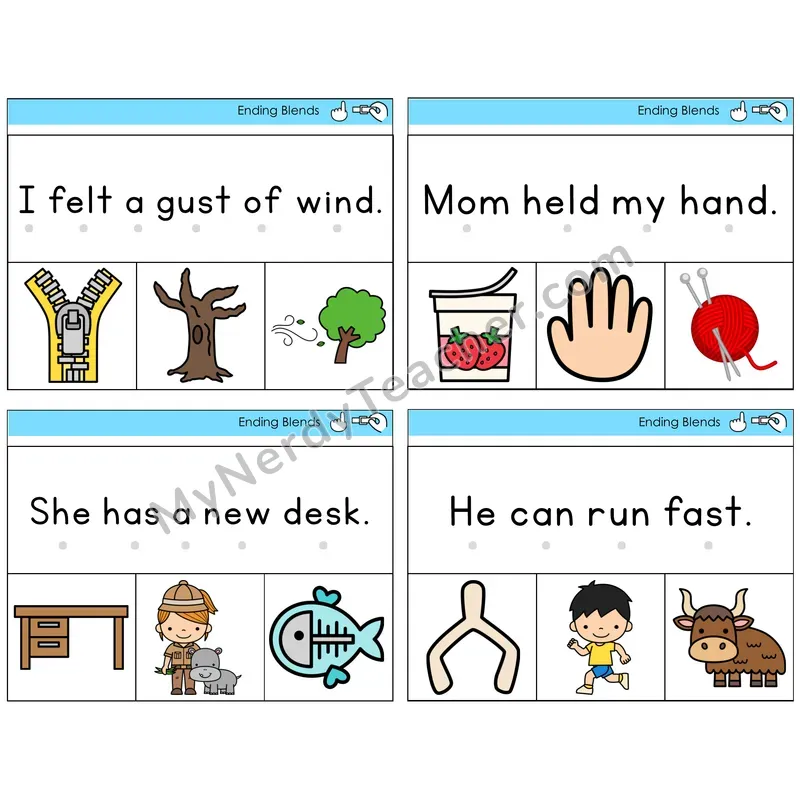 Ending Blends Read and Clip Task Cards — Decodable Sentences
