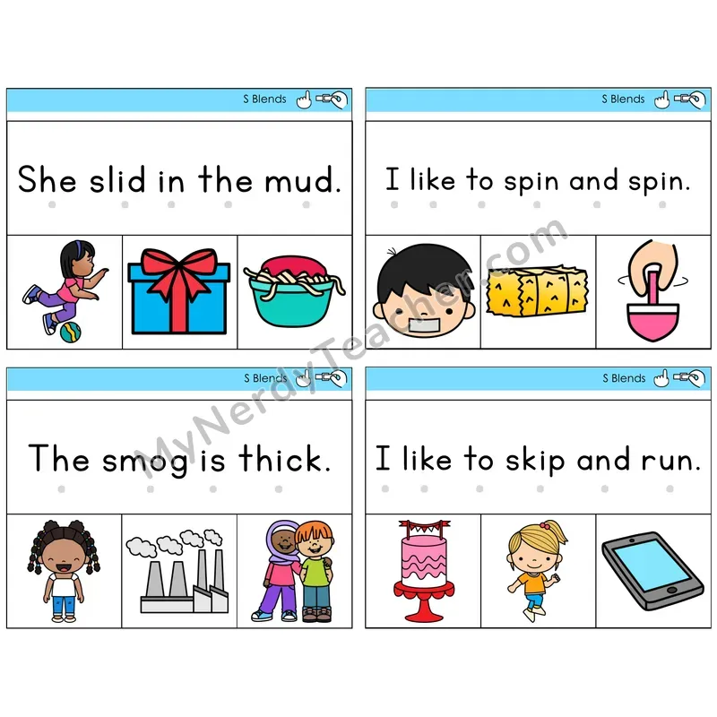 S Blends Read and Clip Task Cards — Decodable Sentences