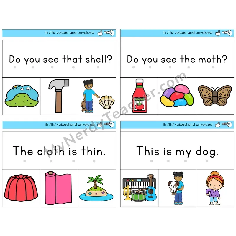 TH Digraph (Voiced + Unvoiced) Read and Clip Task Cards — Decodable Sentences