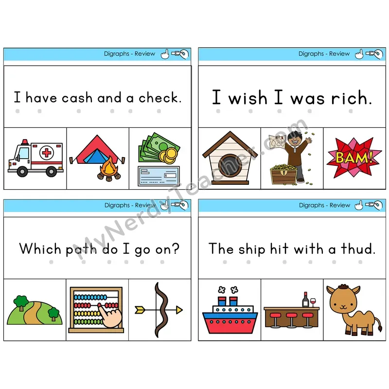 Digraphs Review Read and Clip Task Cards — Decodable Sentences