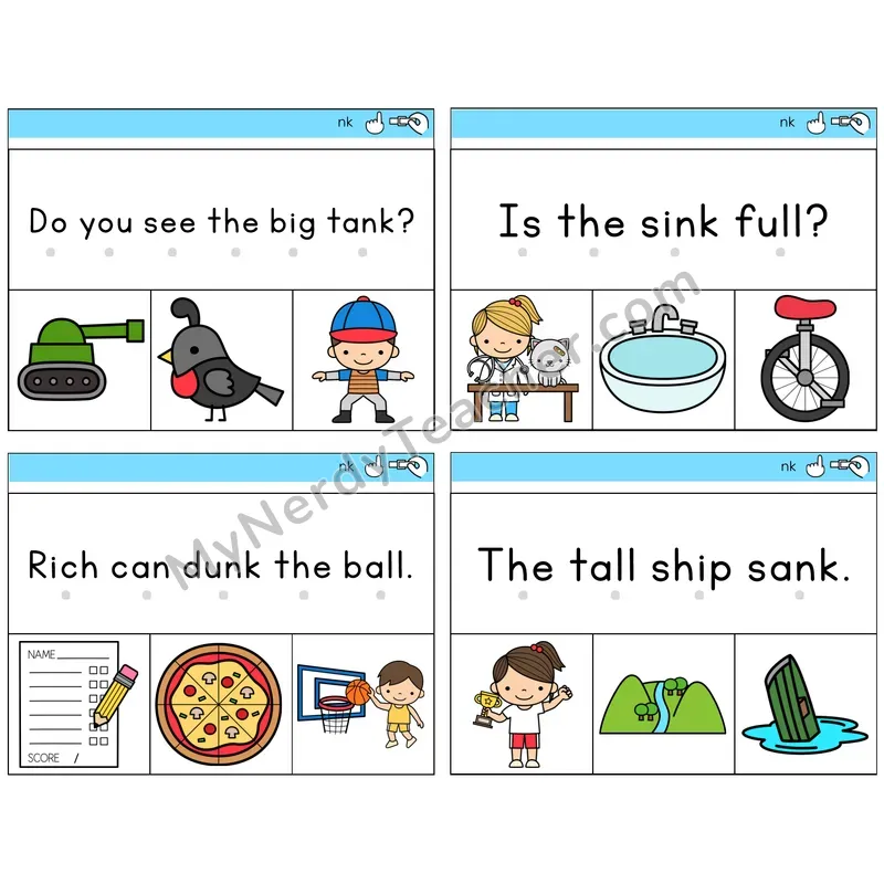 NK Digraph Read and Clip Task Cards — Decodable Sentences