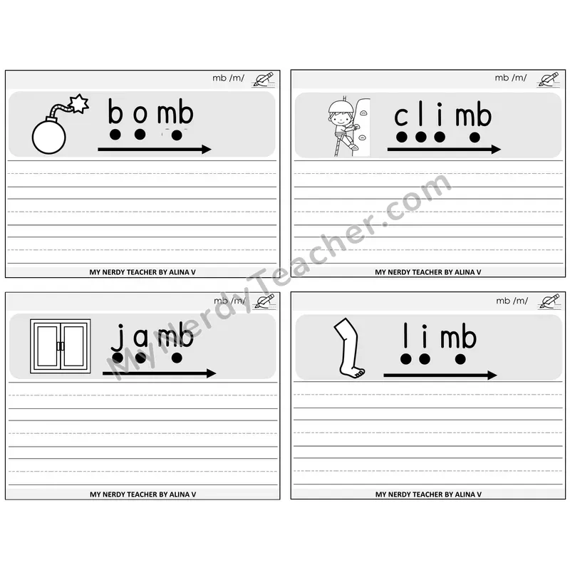Silent Letters MB Sentence Writing Task Cards — Decodable Sentences